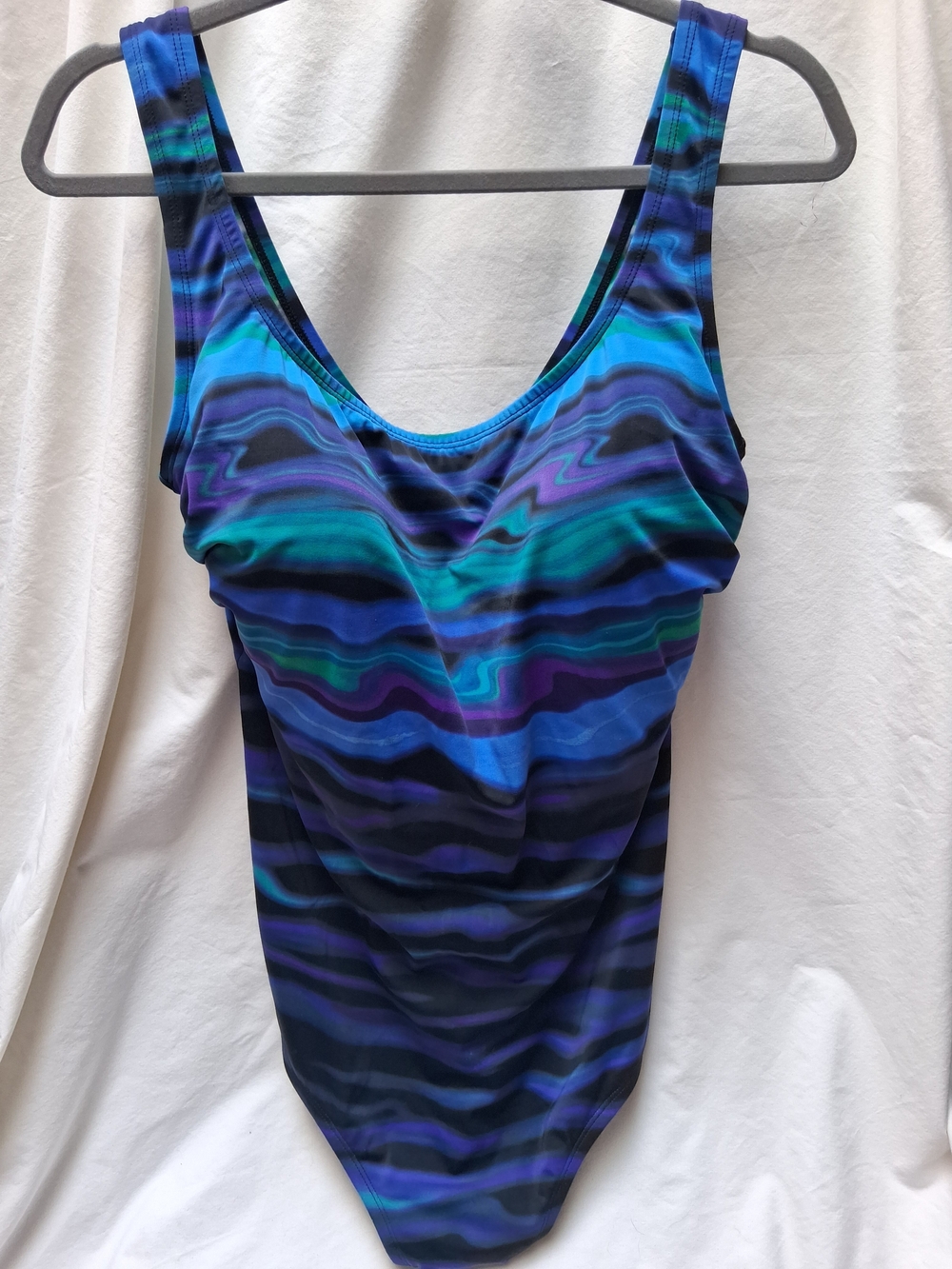 Longitude Black Swimwear with Multicolor Wavy Stripe
